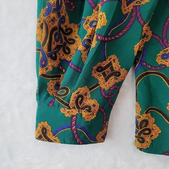 VTG Regina Porter Secretary Blouse Womens Size 14 Green Gold Knot Rope - Picture 3 of 15